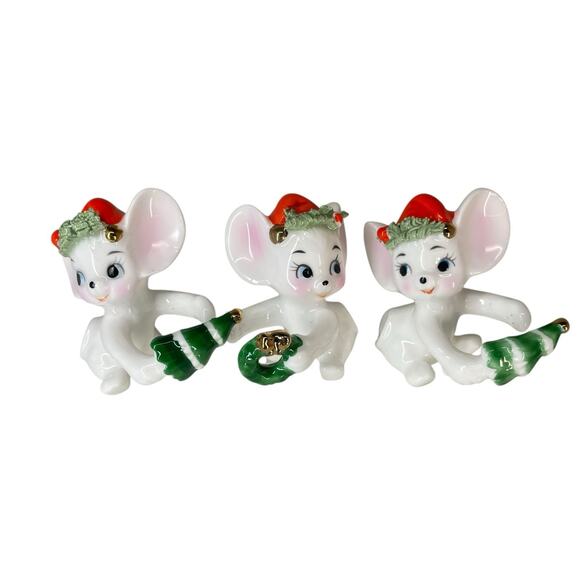 VTG 1950s-60s Napcoware Christmas Baby Mice Candle Hugger Figurines Bone China - Picture 8 of 8